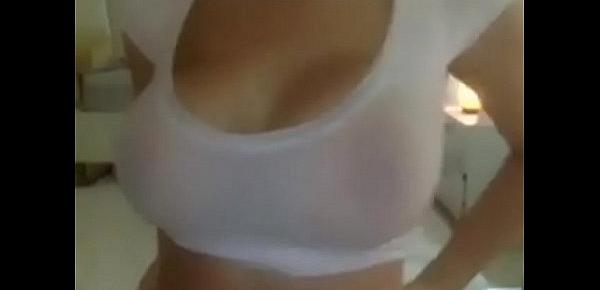  wet t shirt strip with nice fake tits